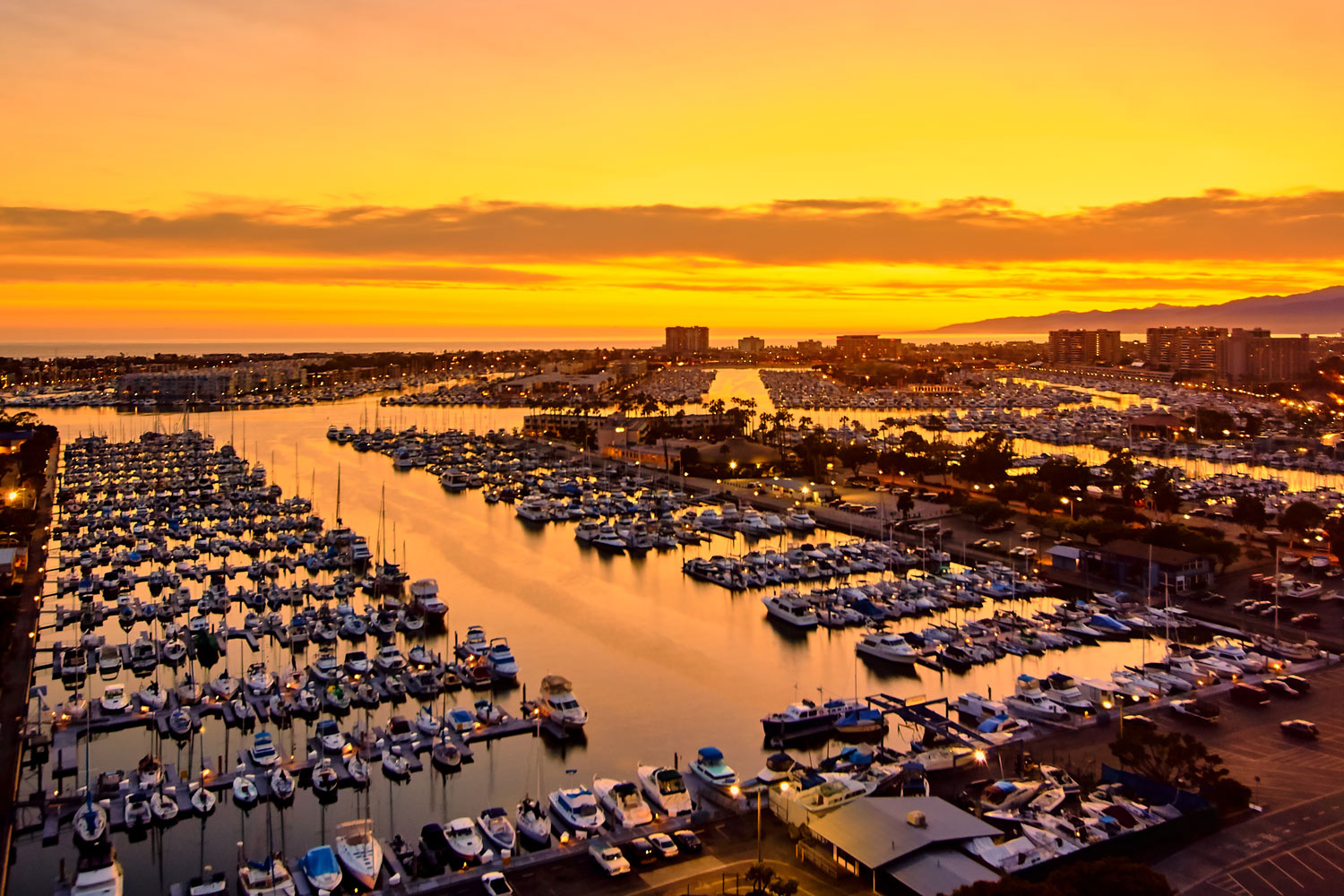 San Diego Marina at Sunset Aerial Shot